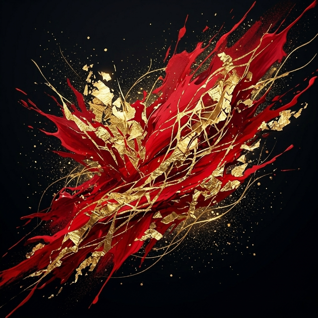 Vibrant red and gold abstract art, Carmen Suite ballet production by Soul of Classical Ballet — Ukrainian Ballet of Peace & Ukrainian Ballet of Odessa